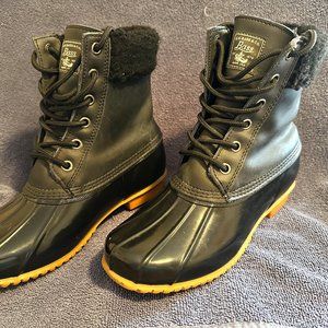 Women's GH Bass & Co Harlequin Black Waterproof Winter Duck Boots Size 8M Rubber